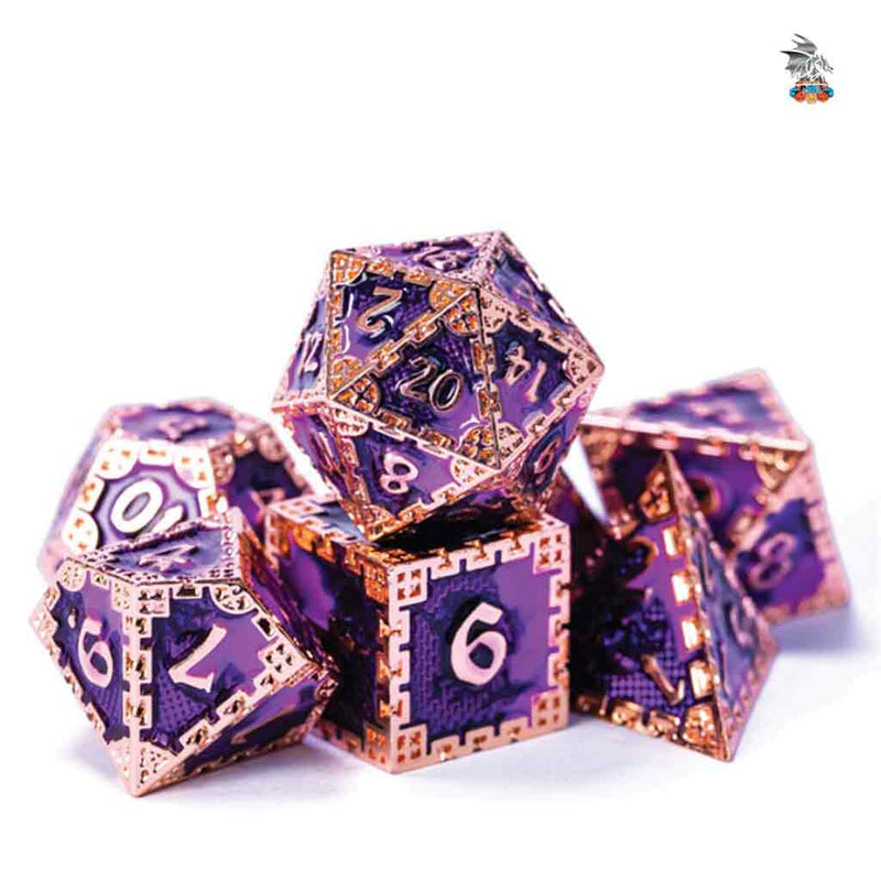 Archmages Mantle 7 Piece Metal Polyhedral Dice Set & Dice Case - Bea DnD Games