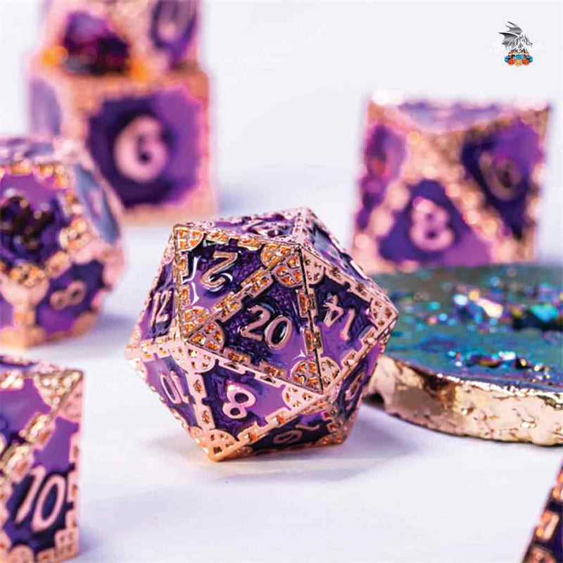 Archmages Mantle 7 Piece Metal Polyhedral Dice Set & Dice Case - Bea DnD Games