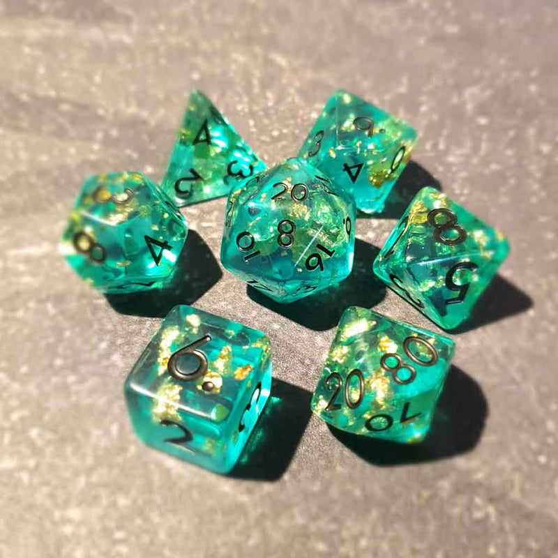 Ariel's Voice- 7 Piece Polyhedral Dice Set + Dice Bag - Bea DnD Games