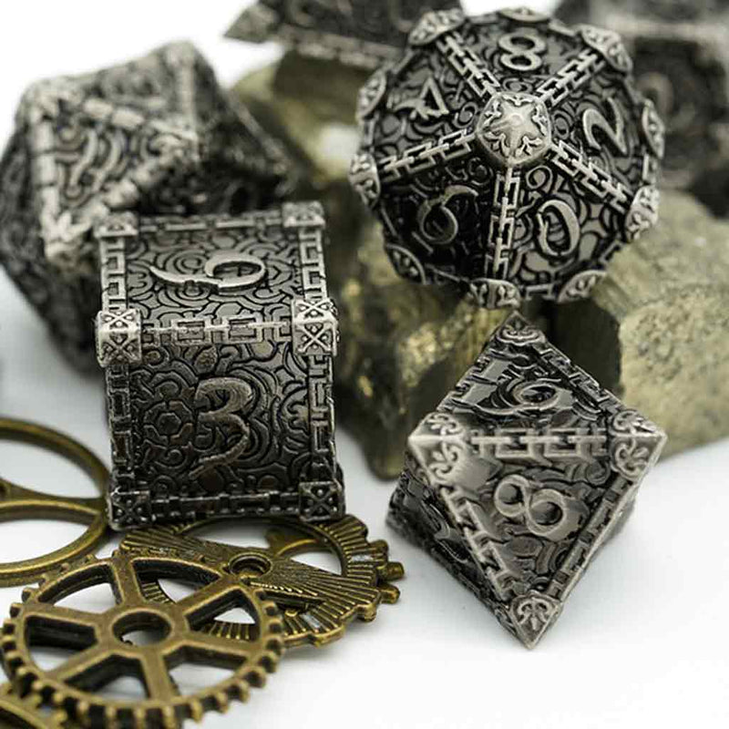 Assassins Blade 7 Piece Metal Polyhedral Dice Set & Dice Case - Bea DnD Games