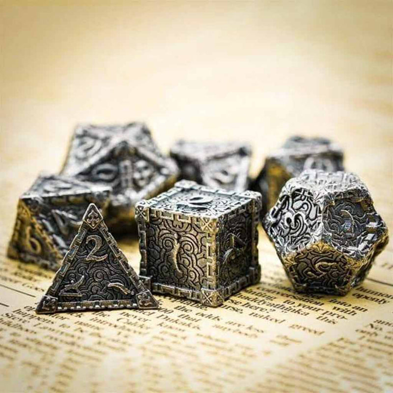 Assassins Blade 7 Piece Metal Polyhedral Dice Set & Dice Case - Bea DnD Games