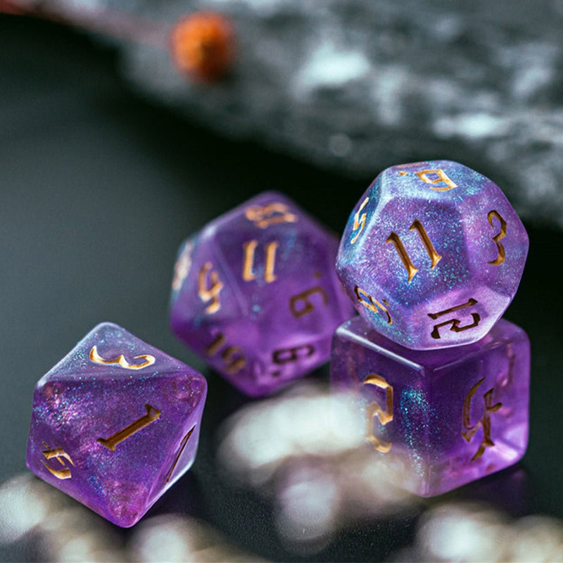 Astral Sea 7 Piece Polyhedral Dice Set + Dice Bag - Bea DnD Games
