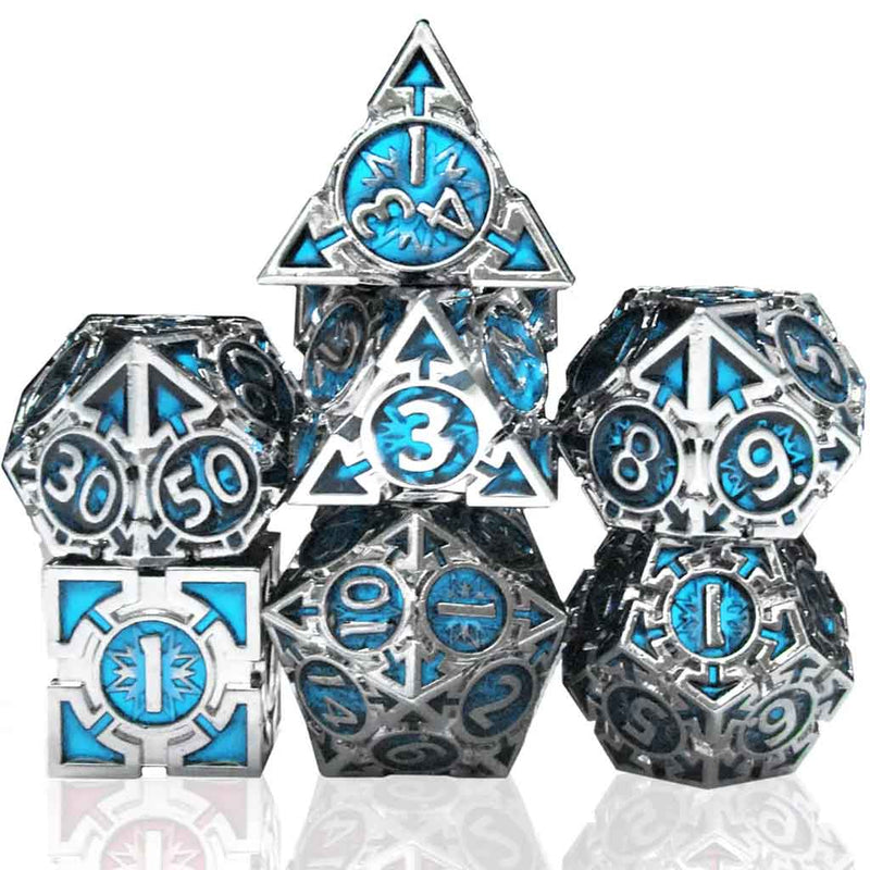 Auril's Avatar 7 Piece Metal Polyhedral Dice Set & Dice Case - Bea DnD Games