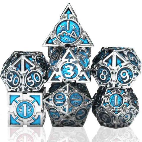 Auril's Avatar 7 Piece Metal Polyhedral Dice Set & Dice Case - Bea DnD Games