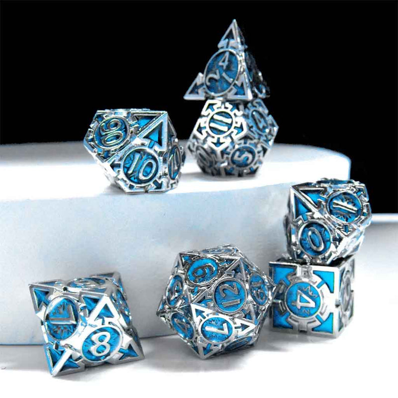 Auril's Avatar 7 Piece Metal Polyhedral Dice Set & Dice Case - Bea DnD Games