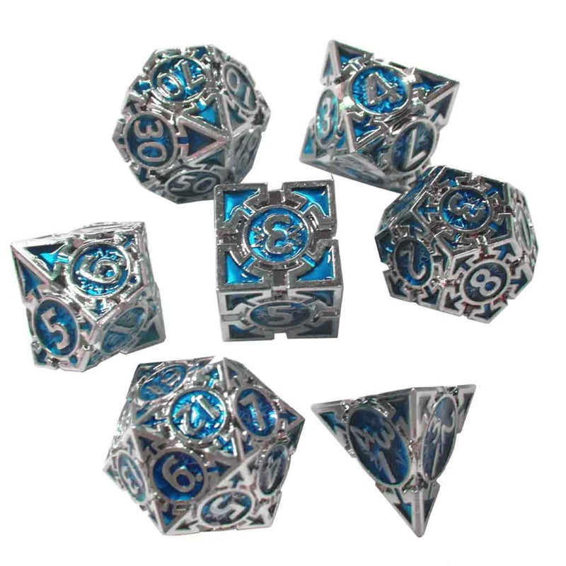 Auril's Avatar 7 Piece Metal Polyhedral Dice Set & Dice Case - Bea DnD Games