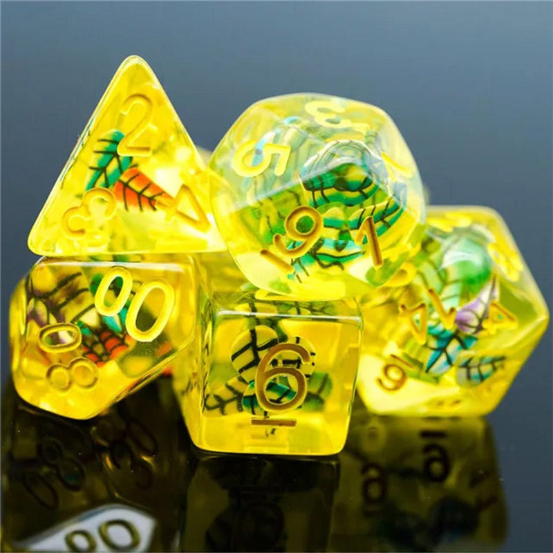 Autumn Nymph - 7 Piece Polyhedral Dice Set + Dice Bag - Bea DnD Games