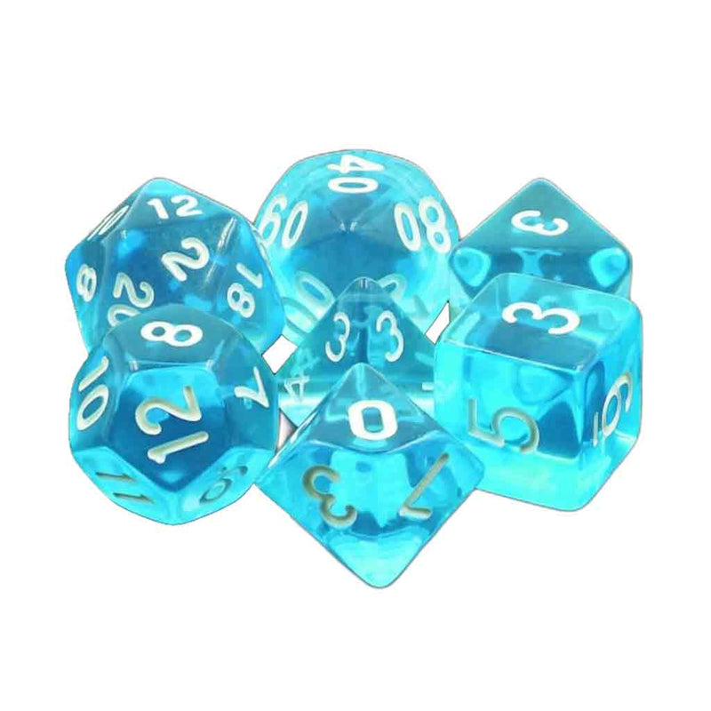 Azure Gems - 7 Piece Polyhedral Dice Set + Dice Bag - Bea DnD Games