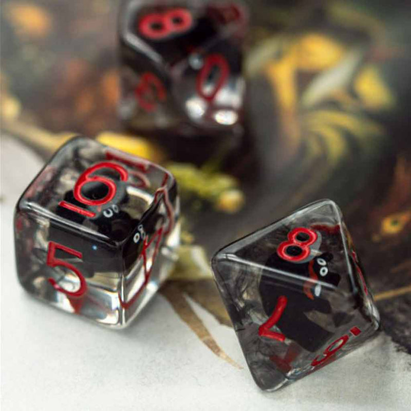 Bat Dice - 7 Piece Polyhedral Dice Set + Dice Bag - Bea DnD Games