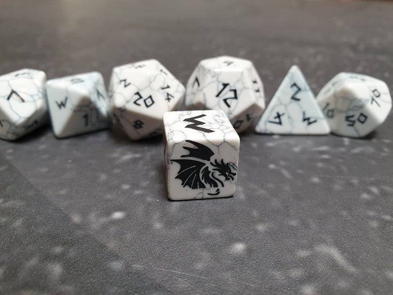 Bea DnD Howlite Handcrafted Gemstone Dice by Level Up Dice - Bea DnD Games