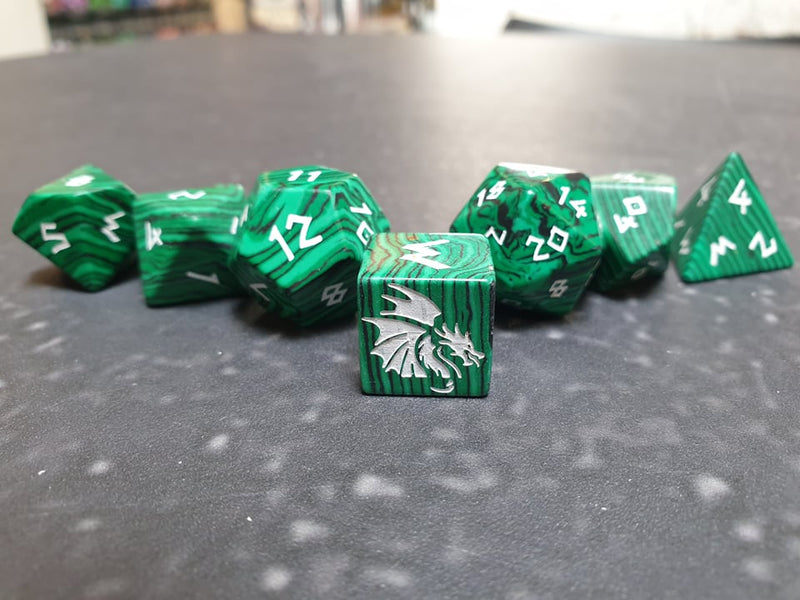 Bea DnD Malachite Handcrafted Gemstone Dice by Level Up Dice - Bea DnD Games