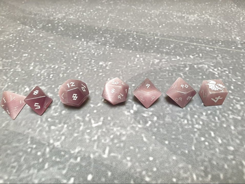 Bea DnD Purple Cat's Eye Handcrafted Gemstone Dice by Level Up Dice - Bea DnD Games