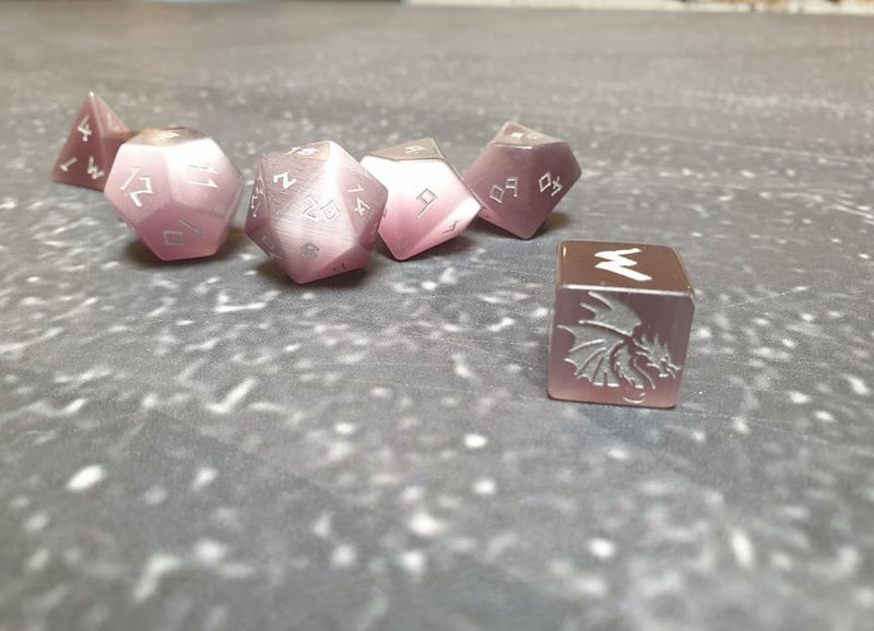 Bea DnD Purple Cat's Eye Handcrafted Gemstone Dice by Level Up Dice - Bea DnD Games