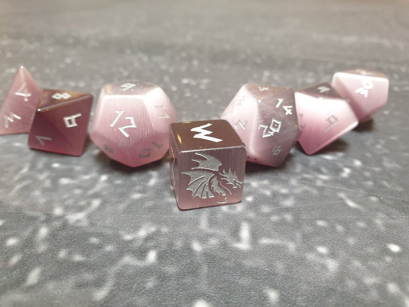 Bea DnD Purple Cat's Eye Handcrafted Gemstone Dice by Level Up Dice - Bea DnD Games