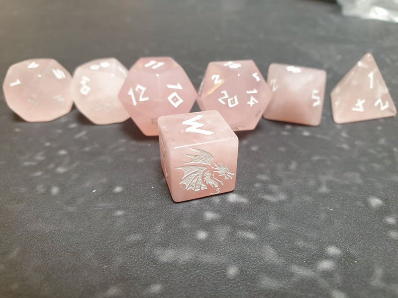 Bea DnD Rose Quartz Handcrafted Gemstone Dice by Level Up Dice - Bea DnD Games