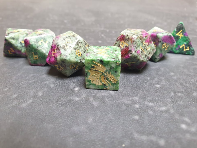 Bea DnD Ruby in Zoisite Handcrafted Gemstone Dice by Level Up Dice - Bea DnD Games