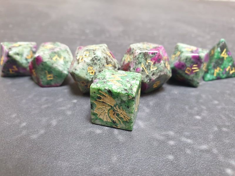 Bea DnD Ruby in Zoisite Handcrafted Gemstone Dice by Level Up Dice - Bea DnD Games