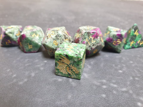 Bea DnD Ruby in Zoisite Handcrafted Gemstone Dice by Level Up Dice - Bea DnD Games