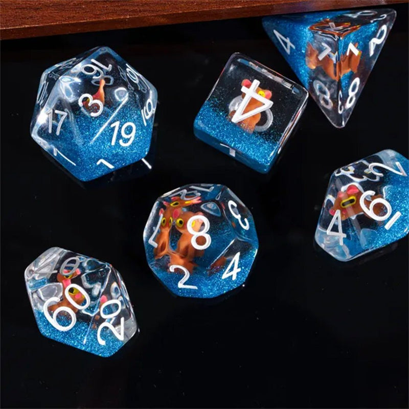 Beatrice's Friends - 7 Piece Polyhedral Dice Set + Dice Bag - Bea DnD Games