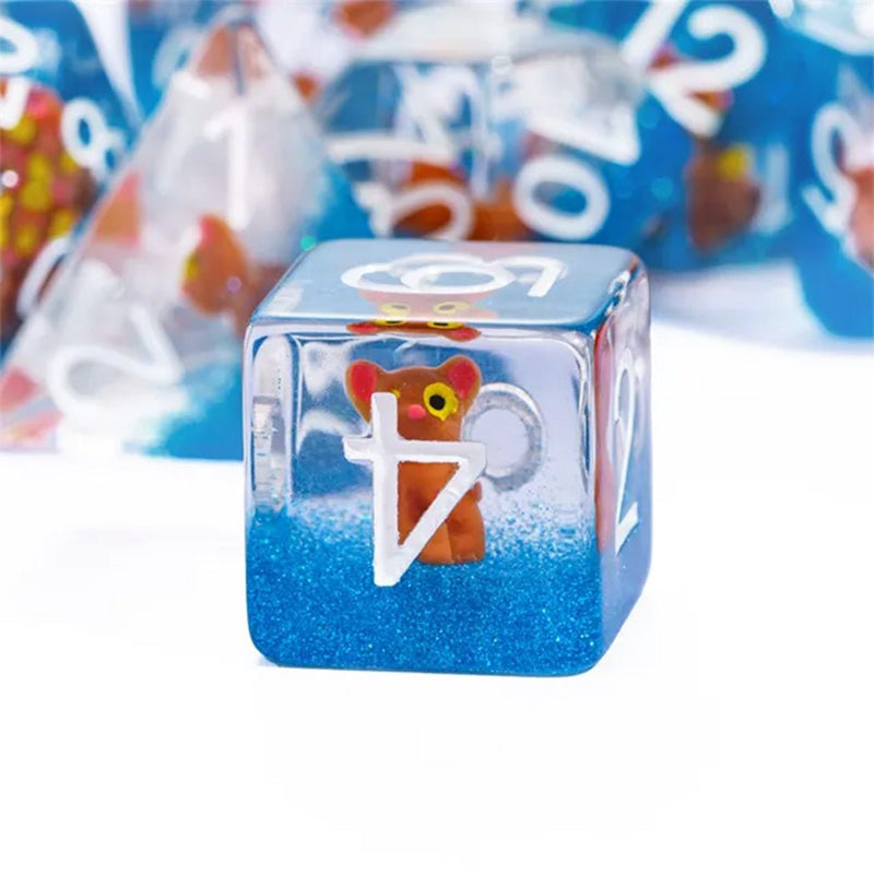 Beatrice's Friends - 7 Piece Polyhedral Dice Set + Dice Bag - Bea DnD Games
