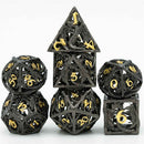 Black Dragon 7 Piece Hollow Metal Polyhedral Dice Set & Dice Case - Bea DnD Games