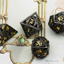 Black Dragon 7 Piece Hollow Metal Polyhedral Dice Set & Dice Case - Bea DnD Games