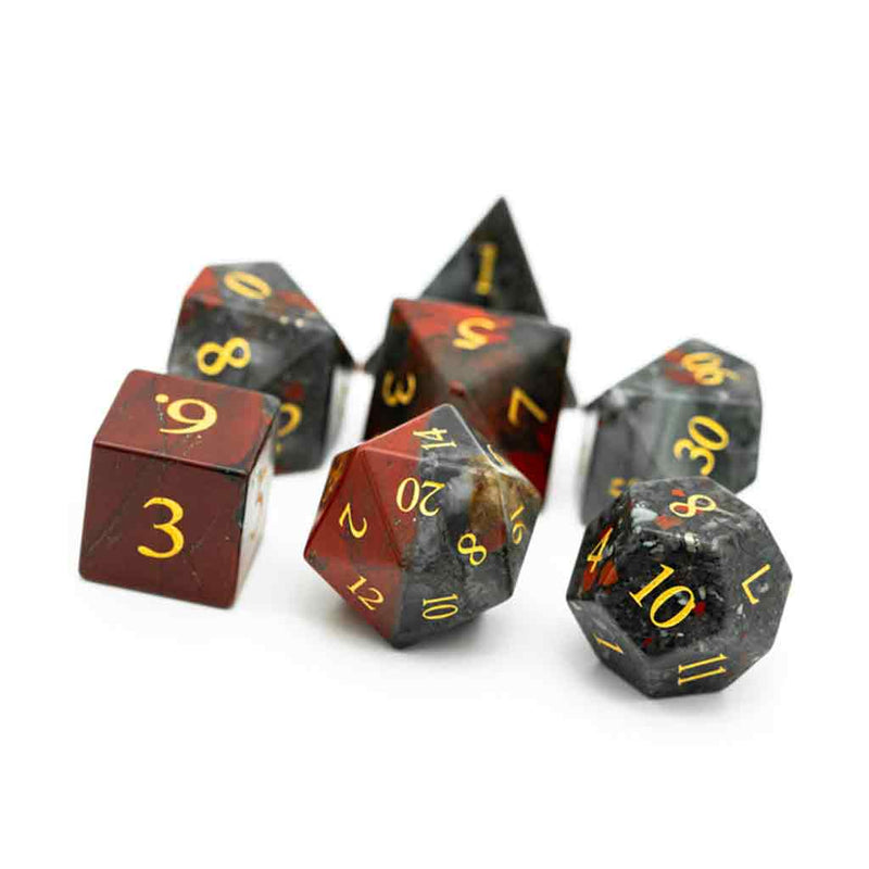 Bloodstone - Handcrafted Gemstone Dice Set & Dice Case - Bea DnD Games