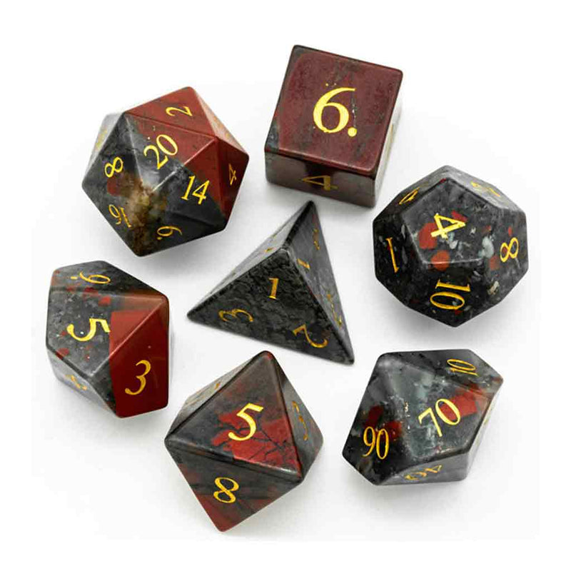 Bloodstone - Handcrafted Gemstone Dice Set & Dice Case - Bea DnD Games