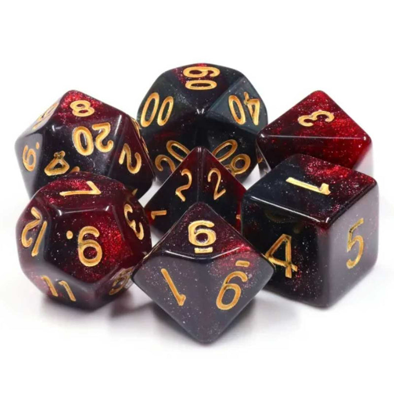 Bloody Mary - 7 Piece Polyhedral Dice Set + Dice Bag - Bea DnD Games