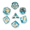 Blue Lagoon - 7 Piece Polyhedral Dice Set + Dice Bag - Bea DnD Games