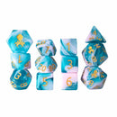 Blue Raspberry Smoothie 12 Piece Dice Set with Gold Ink + Dice Bag (Kraken Dice) - Bea DnD Games