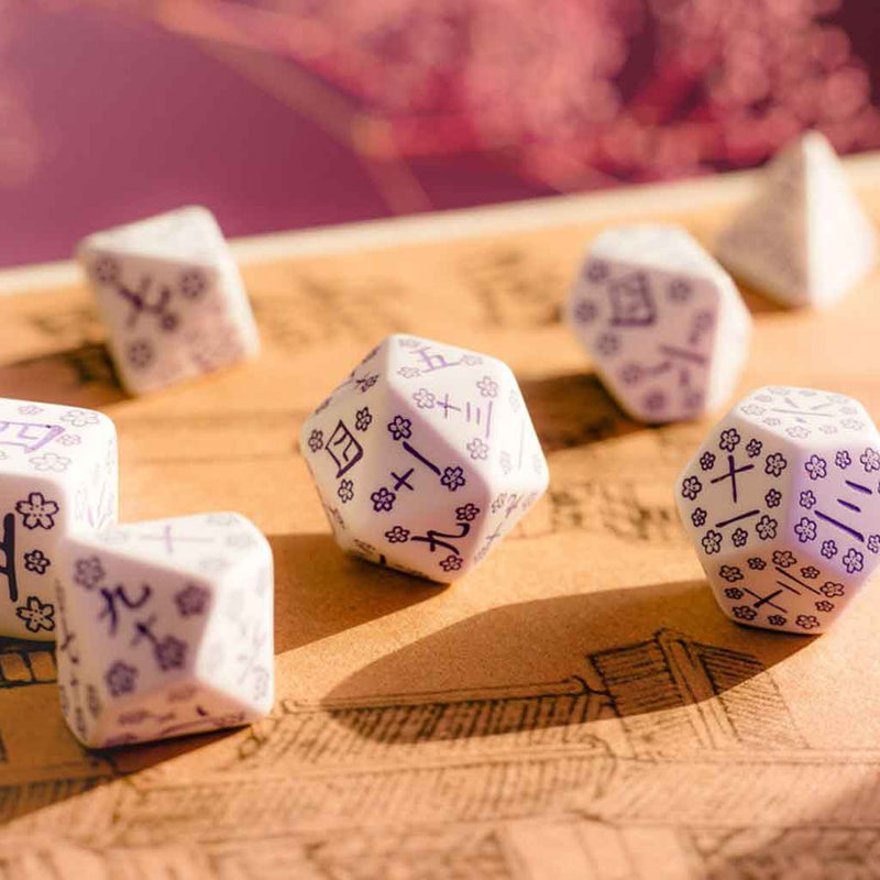 Blue Star Lotus Japanese Style 7pc Polyhedral Dice Set by Q Workshop - Bea DnD Games