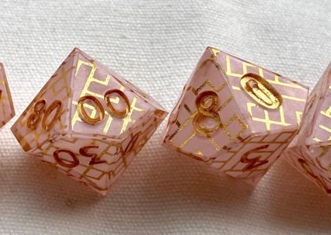 Blush & Gold - New Zealand Made Handcrafted Dice Set by Tui Dice - Bea DnD Games