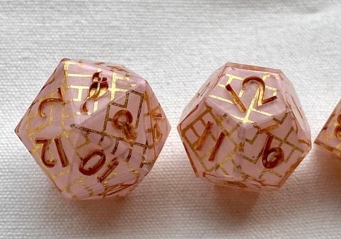 Blush & Gold - New Zealand Made Handcrafted Dice Set by Tui Dice - Bea DnD Games
