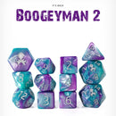 BoogeyMan 2 with Silver Ink - 12pc Dice Set by Kraken Dice + Dice Bag - Bea DnD Games