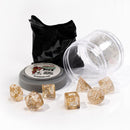 Boss Dice Glitter Gold Pizza Dungeon Dice by Reaper Miniatures - 7 Piece Polyhedral Dice Set & Random High Roller Figure - Bea DnD Games