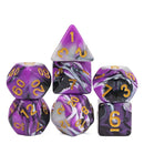Boysenberry Swirl - 7 Piece Polyhedral Dice Set + Dice Bag - Bea DnD Games