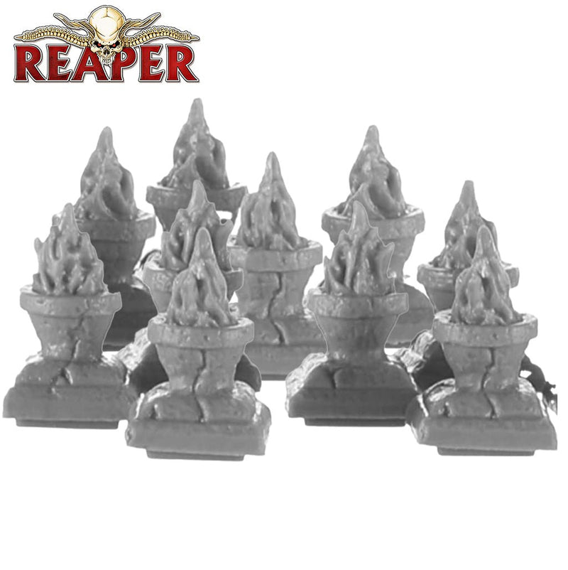 Brazier Pillar Tops (10) - Dark Heaven Bones Unpainted Miniatures by Reaper Miniatures - Bea DnD Games