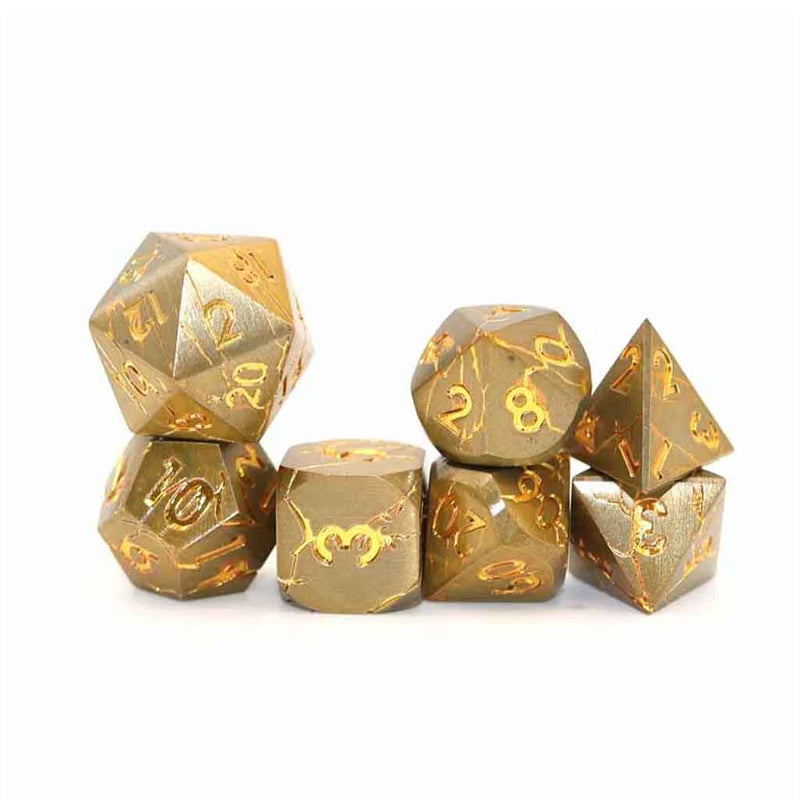 Broken Crowns 7 Piece Metal Polyhedral Dice Set & Dice Case - Bea DnD Games