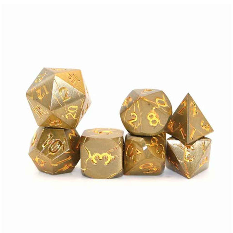 Broken Crowns 7 Piece Metal Polyhedral Dice Set & Dice Case - Bea DnD Games