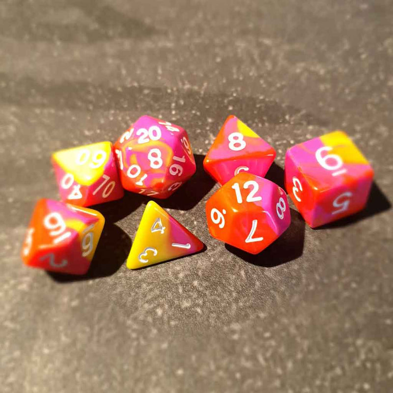 Bubblegum - 7 Piece Polyhedral Dice Set + Dice Bag - Bea DnD Games