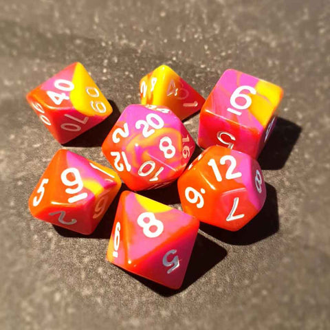 Bubblegum - 7 Piece Polyhedral Dice Set + Dice Bag - Bea DnD Games