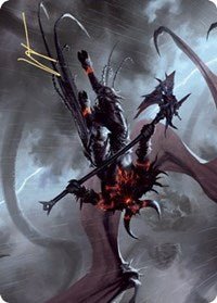 Burning-Rune Demon Art Card (Gold-Stamped Signature) [Kaldheim Art Series] - Bea DnD Games
