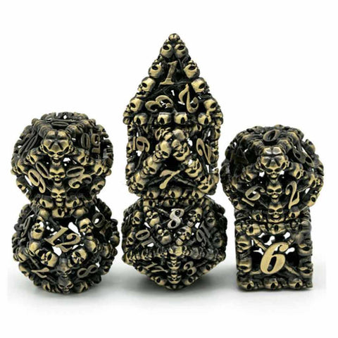 Cackling Skulls 7 Piece Hollow Metal Polyhedral Dice Set & Dice Case - Bea DnD Games