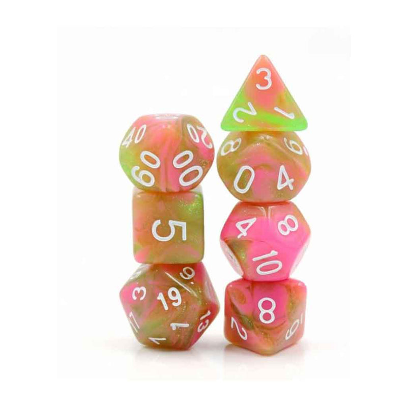 Candied Apple - 7 Piece Polyhedral Dice Set + Dice Bag - Bea DnD Games