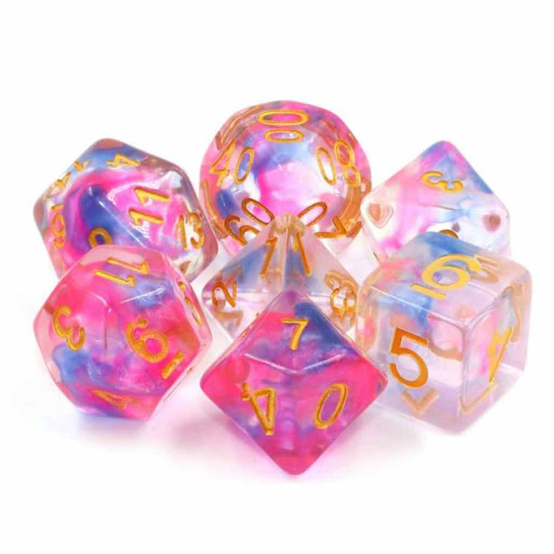 Candyfloss - 7 Piece Polyhedral Dice Set + Dice Bag - Bea DnD Games