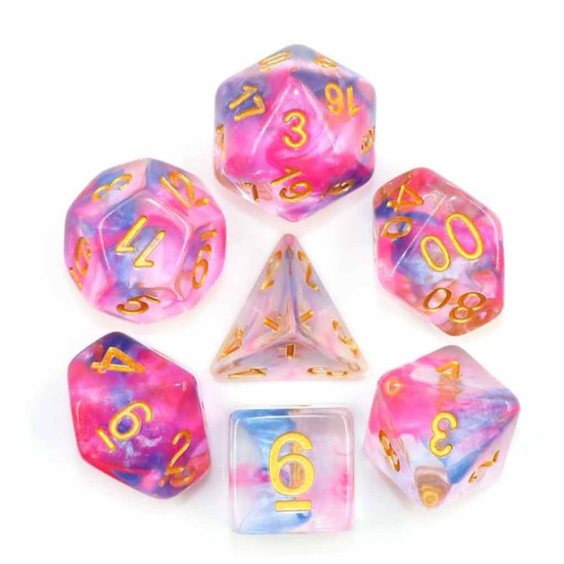 Candyfloss - 7 Piece Polyhedral Dice Set + Dice Bag - Bea DnD Games