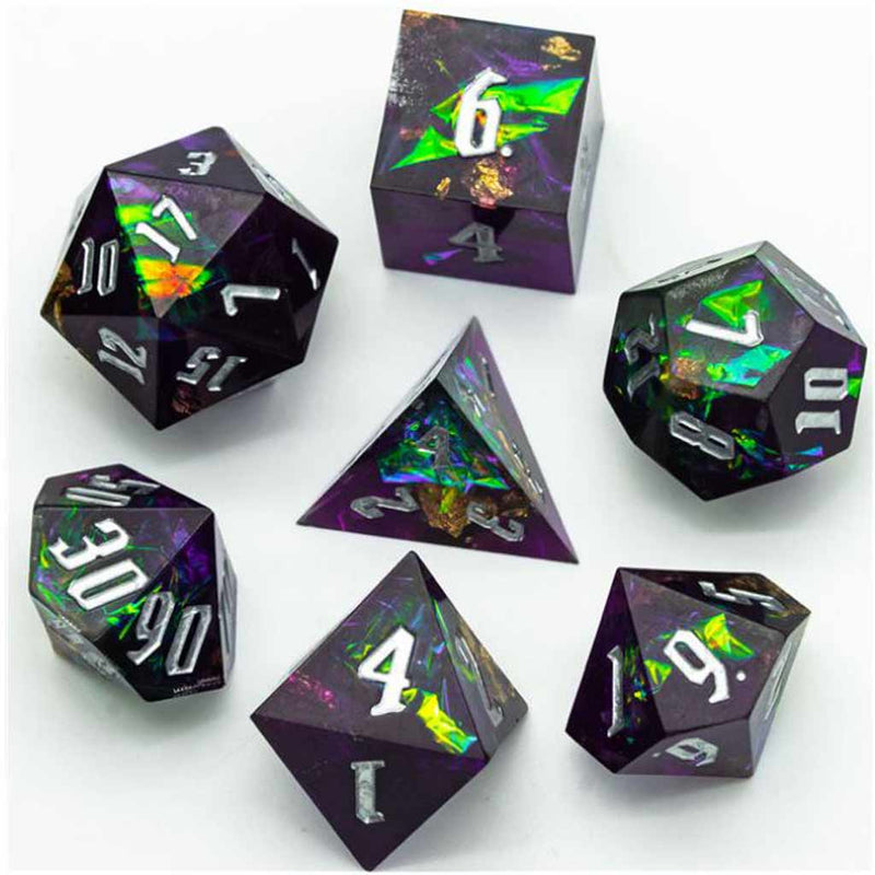 Captured Chaos Handcrafted Sharp Edge Dice Set & Dice Case - Bea DnD Games