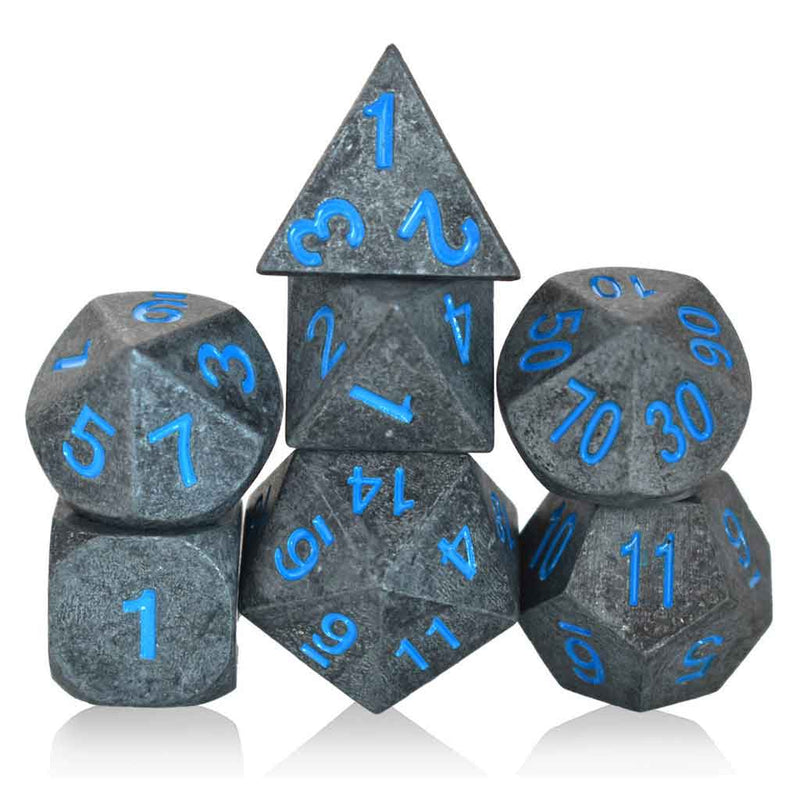Captured Cobalt 7 Piece Metal Polyhedral Dice Set & Dice Case - Bea DnD Games
