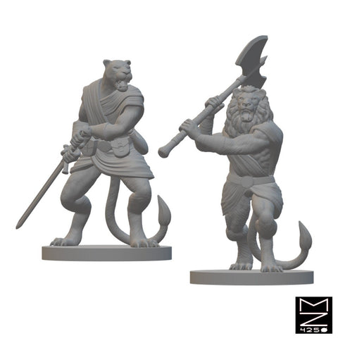 Catfolk Barbarians | BeaMini Unpainted RPG Miniatures - Bea DnD Games